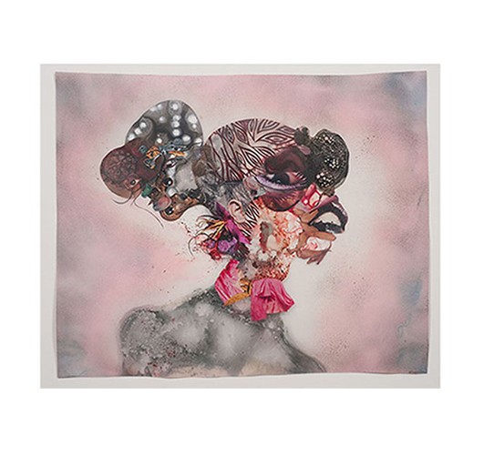 Wangechi Mutu. Pretty Double-Head, 2010. Mixed media, ink, collage and spray paint on Mylar, 34 x 41 ¾ in. (86.4 x 106.1 cm.). Collection of Blake Byrne. Courtesy of the artist Susanne Vielmetter. Los Angeles Projects Photo credit: Robert Wedemeyer.