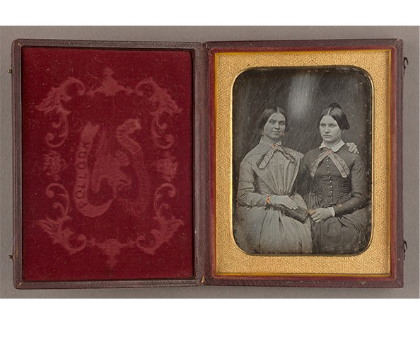 Henry Pollock. "Two Women Holding a Book," ca. 1850. Quarter-plate daguerreotype with hand-applied color and gilt in case. Art Properties, Avery Architectural & Fine Arts Library, Columbia University, Gift of Robert Shlaer and M. Susan Barger.