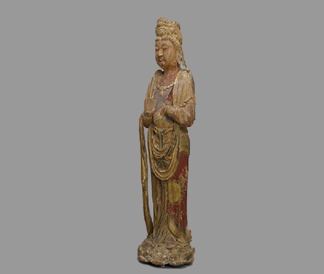 Bodhisattva Standing on a Lotus Base, 960–1279, Song dynasty; China. Paulownia (foxglove) wood with polychromy. Art Properties, Avery Architectural & Fine Arts Library, Columbia University, Arthur M. Sackler Collections.