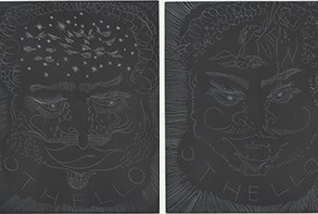 Chris Ofili, "Othello," 2018 (details). Suite of 10 prints, title, and colophon; aquatint, black mica, white ink. Courtesy the artist and Two Palms, NY. Chris Ofili, "Othello," 2018 (details). Suite of 10 prints, title, and colophon; aquatint, black mica, white ink. Courtesy the artist and Two Palms, NY.