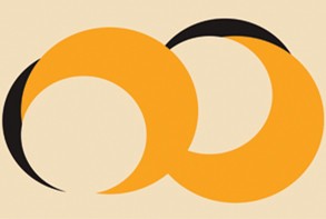 Graphic illustration with orange and black overlapping crescent shapes