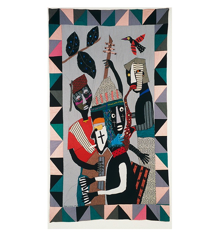 Michael Cummings, "African Jazz #11," 1990. Textile/appliqué quilt construction; 108 x 72 in.