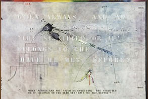 "No!" says THE SIGNIFIED NO. 2 (1973) by the artist Shusaku Arakawa (Arakawa) Detail of the painting "No!" says THE SIGNIFIED NO. 2 (1973) by the artist Shusaku Arakawa (Arakawa)