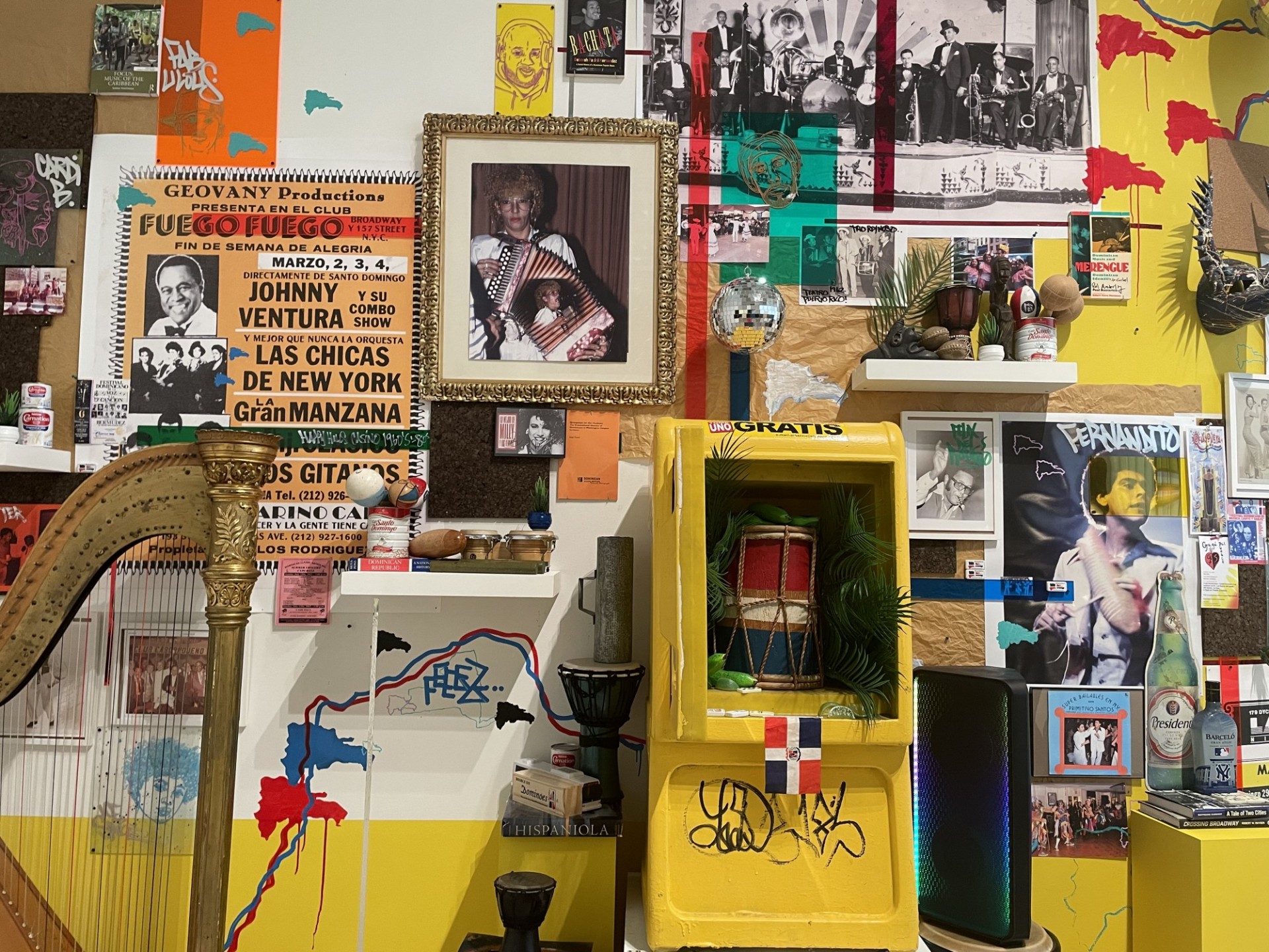 Carlos Jesus, "Musica Dominicana in NYC: An Archival Revision Board," 202. Mixed media installation (detail)