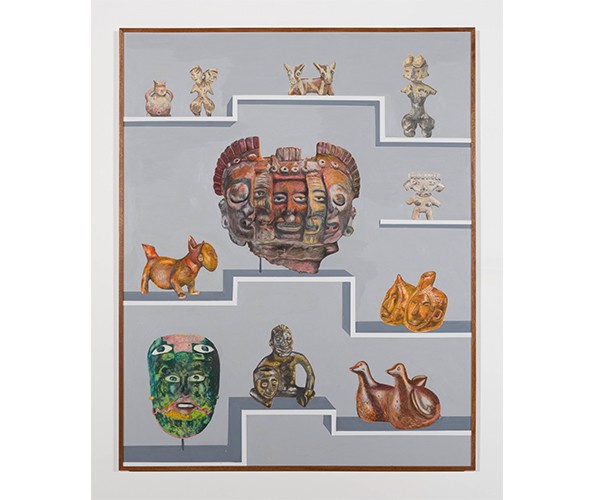 Gala Porras Kim, "11 Mesoamerican Multiple Perspectives," 2019. Graphite, color pencil, and ink on paper mounted on canvas, mahogany artist’s frame; 60 x 48 in. Courtesy Miyoung Lee and Neil Simpkins