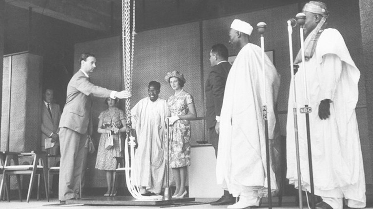 Nigerian independence ceremonies including the new Prime Minister of Nigeria, Abubakar Tafawa Balewa and Princess Alexandra, 1960. Courtesy the BBC