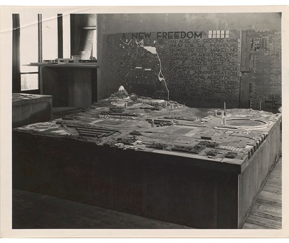 The Broadacre City Model, Section B, 1935. Photo by Roy E. Petersen. The Frank Lloyd Wright Foundation Archives (The Museum of Modern Art | Avery Architectural & Fine Arts Library, Columbia University, New York).