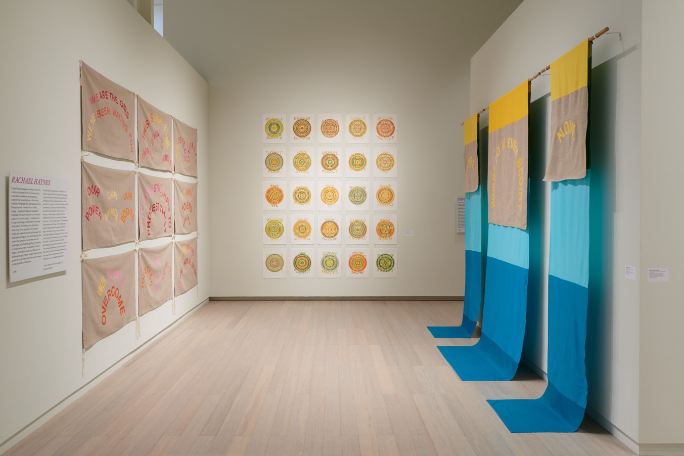 Installation view showing work by the artist Rachael Haynes from the exhibition “The Protest and The Recuperation” on view at the Wallach Art Gallery, Columbia University. Photograph by Kyle Knodell.