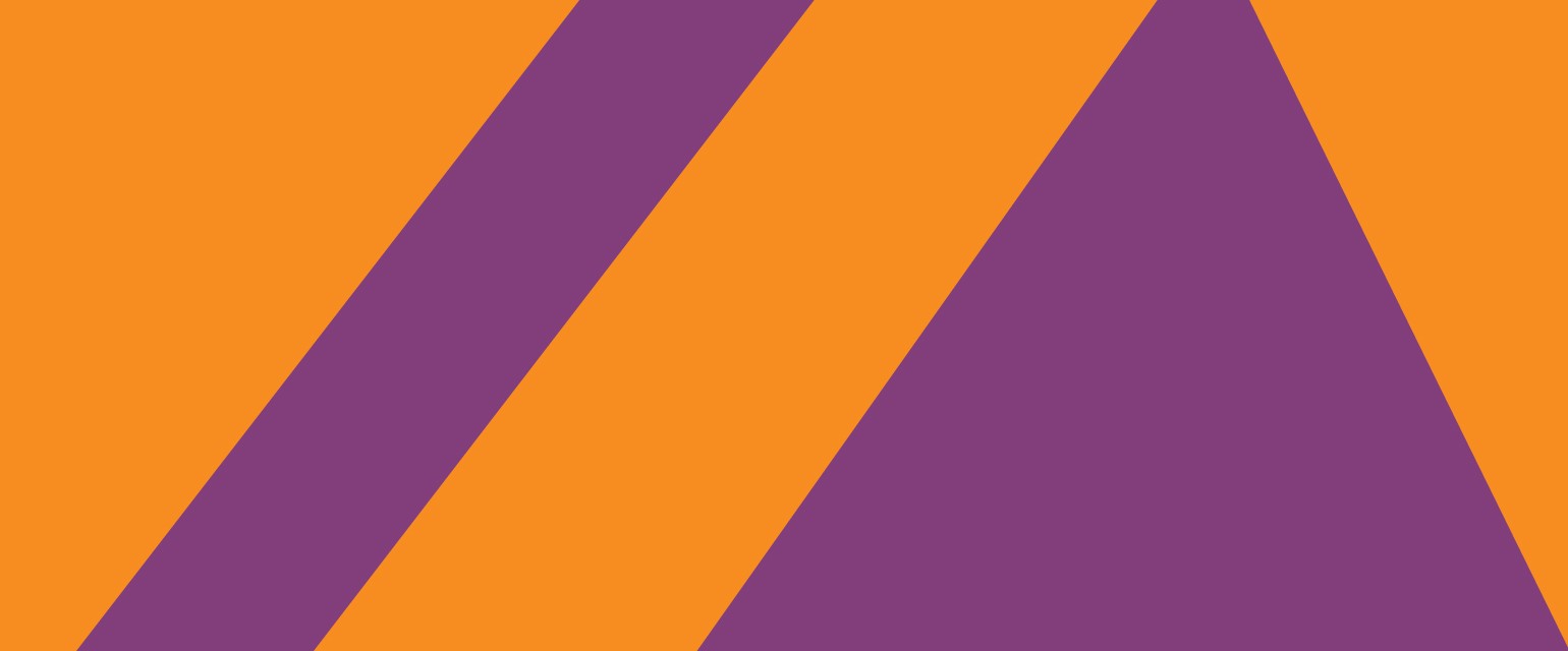 Visual Arts Class of 2022 Thesis Exhibition logo: purple triangle surrounded by alternating orange and purple stripes