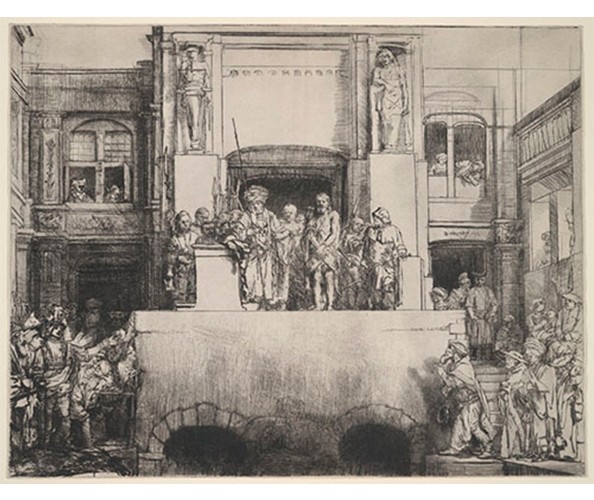 Christ Presented to the People: Oblong Plate, 1655. State VIII of VIII. Drypoint. Sheet: 35.6 x 45.2cm, Plate: 35.7 x 45.3cm. Yale University Art Gallery, Fritz Achelis Memorial Collection, Gift of Frederic George