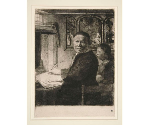 Rembrandt Harmensz van Rijn. Lieven Willemsz van Coppenol, Writing-Master: The Smaller Plate, ca. 1653 (Hind) or ca. 1658 (Boon and White). Etching; 10 1/8 x 7 1/2 in. Yale University Art Gallery, Fritz Achelis Memorial Collection, Gift of Frederic George