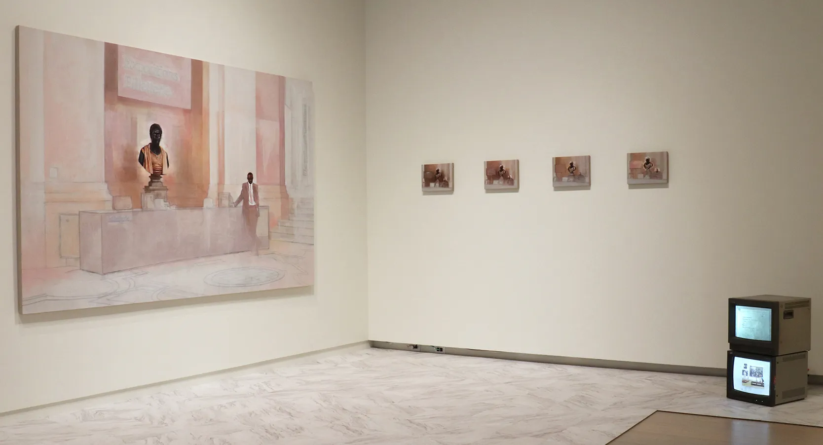 Installation view of the 6th floor 2019 MFA Thesis Exhibition, on view at the Wallach Art Gallery, Columbia University April 27 – May 26, 2019. Photograph by Eddie José Bartolomei. Courtesy the Wallach Art Gallery.