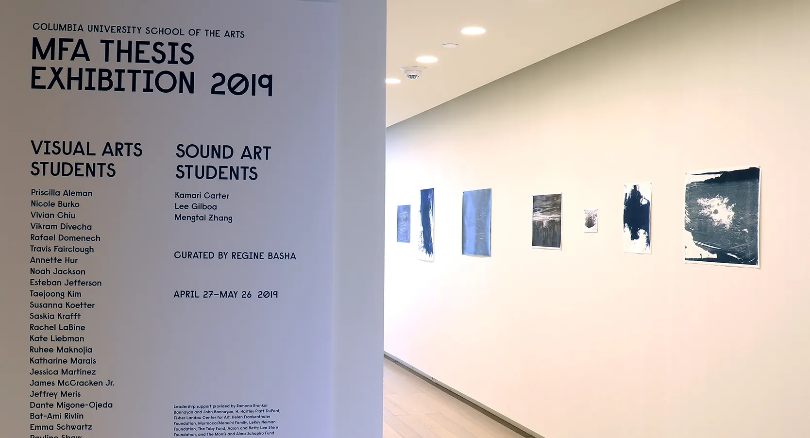 Installation view of the 6th floor 2019 MFA Thesis Exhibition, on view at the Wallach Art Gallery, Columbia University April 27 – May 26, 2019. Photograph by Eddie José Bartolomei. Courtesy the Wallach Art Gallery.
