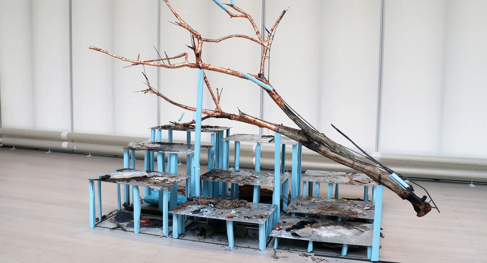 Installation view of the 6th floor 2019 MFA Thesis Exhibition, on view at the Wallach Art Gallery, Columbia University April 27 – May 26, 2019. Photograph by Eddie José Bartolomei. Courtesy the Wallach Art Gallery.
