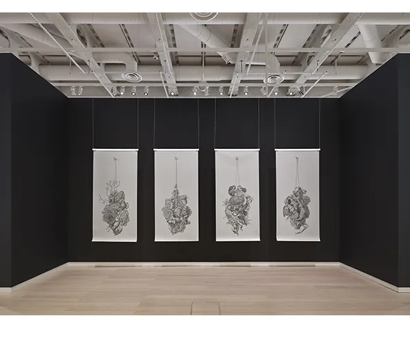 Installation view of Angela Su: Melencolia, on view at the Wallach Art Gallery February 2 - March 10, 2024. Photograph by Olympia Shannon.