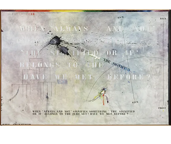 Arakawa, “No!” says THE SIGNIFIED NO. 2, 1973. Acrylic and oil on canvas, styrofoam; 76 ⅝ x 108 ¼ in. Collection Walker Arts Center, Minneapolis; gift of Mr. and Mrs. Miles Q. Fiterman, 1991; © 2022 Estate of Madeline Gins.