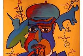 Armando Alleyne, detail of "Dizzy Gillespie," 2025. Acrylic on rag paper, 22 x 30 in.