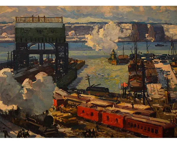 Gifford Reynolds Beal (1879–1956), Freight Yards, 1915. Oil on canvas; 36 x 48 in. Everson Museum of Art, Museum purchase with funds from American Art Fund