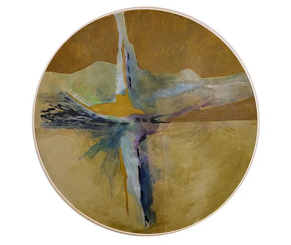 Betty Blayton, "To Soar," 1977. Oil and mixed media on canvas, 40 in. round.