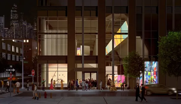 Rendering of Canyon by New Affiliates, featuring works (clockwise) by Ian Cheng, Rebecca Allen, LuYang and Theo Triantafyllidis