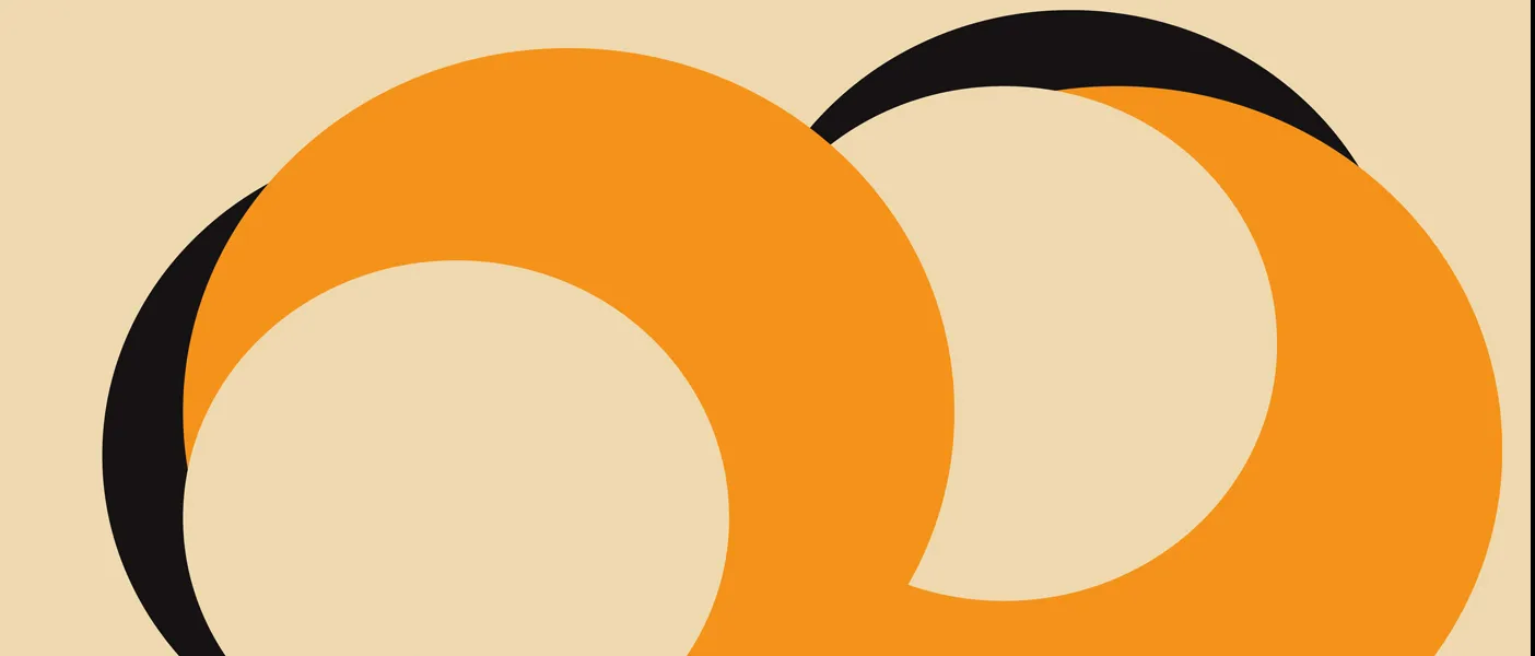 Graphic illustration with orange and black overlapping crescent shapes