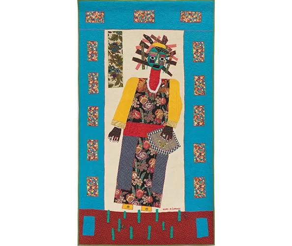 Michael A. Cummings, “Sana Goes to Japan,” c. 1970. Appliqué quilt top, 57 x 106 in.