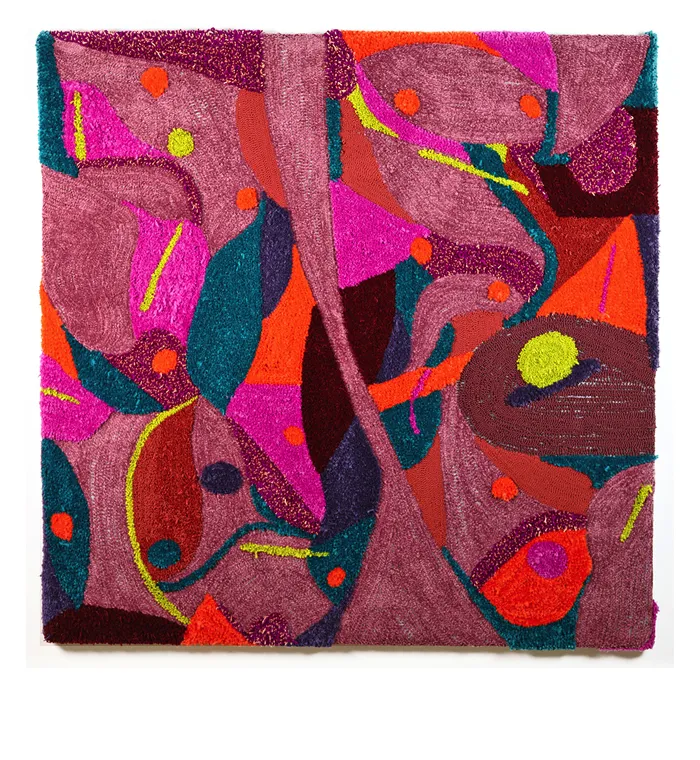 Sonia Louise Davis, "emergence: stardust from tomorrow," 2023. Merino, mohair, wool, recycled wool, acrylic, and polyester yarns; 60 x 60 x 2 in.