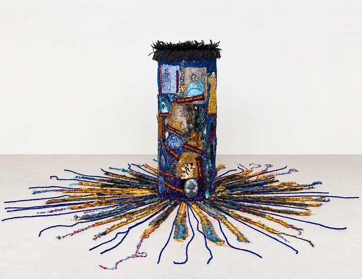 Dindga McCannon, Blues Queens, 2021. Mixed media quilt, 54 x 118 inches.