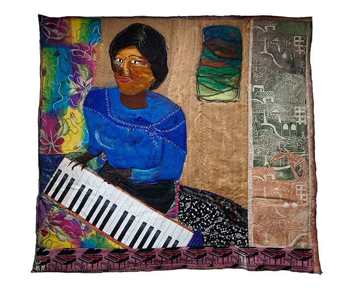 Dindga McCannon, Patti Bown in Haiti 1972, 2016. Painted and felted art quilt, 27 x 33 inches. 