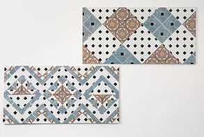 Dionis Ortiz, "Sunrise to Sunset," 2021. Vinyl tile collage on wood, 96 x 162 x 0.75 inches.
