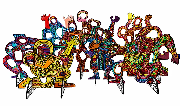Emmett Wigglesworth, "It Is Not Enough to See, One Must See Through to Find Truth," 2013. Acrylic on styrofoam board. Dimensions vary; each of the nine components approx. 72 × 48 × 2 in.