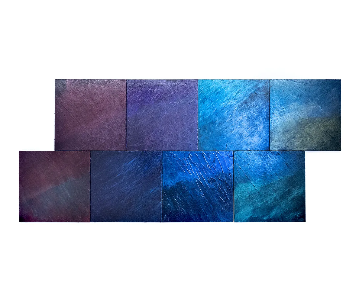 Alteronce Gumby, "Bifröst," 2021. Oil on canvas; 8 panels, each approx. 42 x 42  in.; overall 94 x 212  in.
