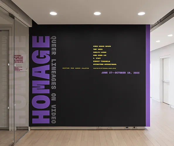 Installation view of “Homage: Queer lineages on video,” on view at the Wallach Art Gallery from June 27 to April 19, 2025.