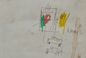 Jean-Michel Basquiat, detail of “Untitled (Two Trucks),” 1981. Oil stick and mixed media on paper, 14 x 10 in.