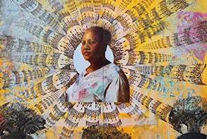 José Ortiz, detail of "Earth Goddess (Rafaela)," 2007. Mixed media on a Masonite panel, 48 × 48 × 2 inches.