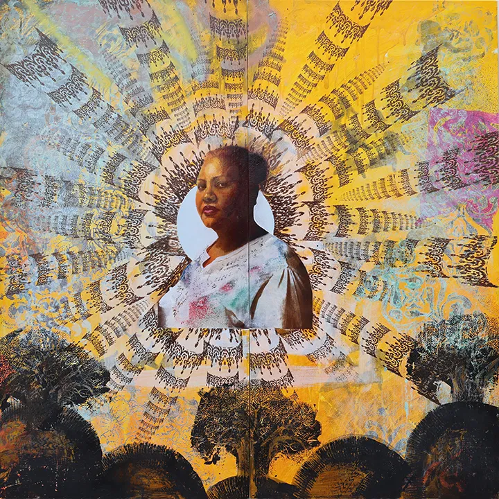 José Ortiz, Earth Goddess (Rafaela), 2007. Mixed media on a Masonite panel, 48 × 48 × 2 in.