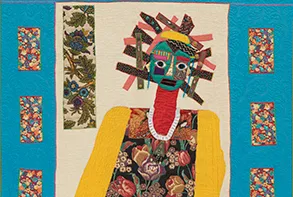 Michael A. Cummings, detail of "Sana Goes to Japan," 1979. Appliqué quilt, 106 x 57 in.