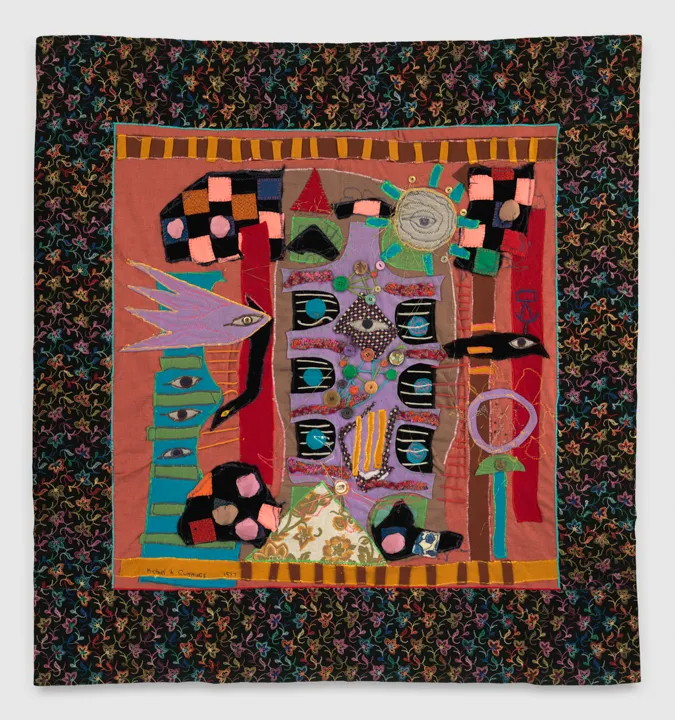 Michael A. Cummings, "Pathway to Eternity," 1977. Fabric collage and mixed media. 53 × 49 in. Courtesy of the artist and Carracci Art