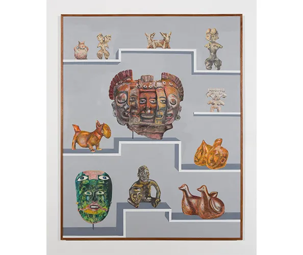 Gala Porras Kim, "11 Mesoamerican Multiple Perspectives," 2019. Graphite, color pencil, and ink on paper mounted on canvas, mahogany artist’s frame; 60 x 48 in. Courtesy Miyoung Lee and Neil Simpkins