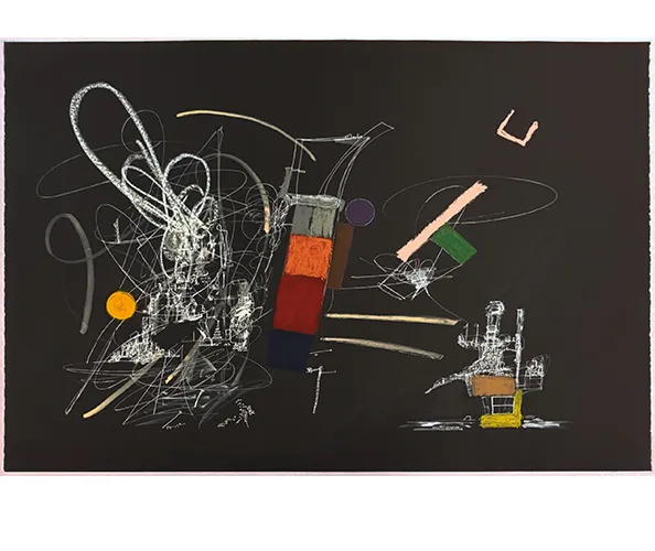 Renee Gladman, Untitled, 2024. Gouache, pastel, and ink on paper. 36 x 50 in. Courtesy of the artist.