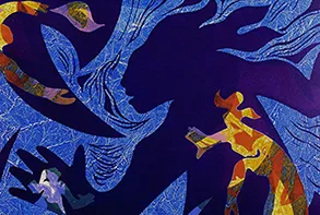 robin holder, Discovery, 1986. Linoleum print with stencils, 17 x 22 inches.