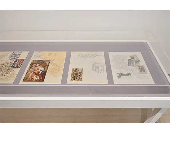 Installation view of "Rosemary Mayer: Words in Art are Signs Returned," on view at the Wallach Art Gallery from March 23 - April 7, 2024. Photograph by Olympia Shannon. Courtesy the Wallach Art Gallery.