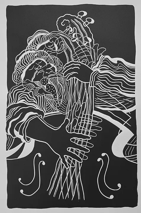Steve Mayo, Untitled, c. 2013. Linoleum block print, 30 x 22 in.
