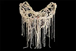 Tomo Mori, "Eve—Mother of Collaboration," 2026. Community-sourced fabrics and wire, 6.5 x 4 x 18 feet.