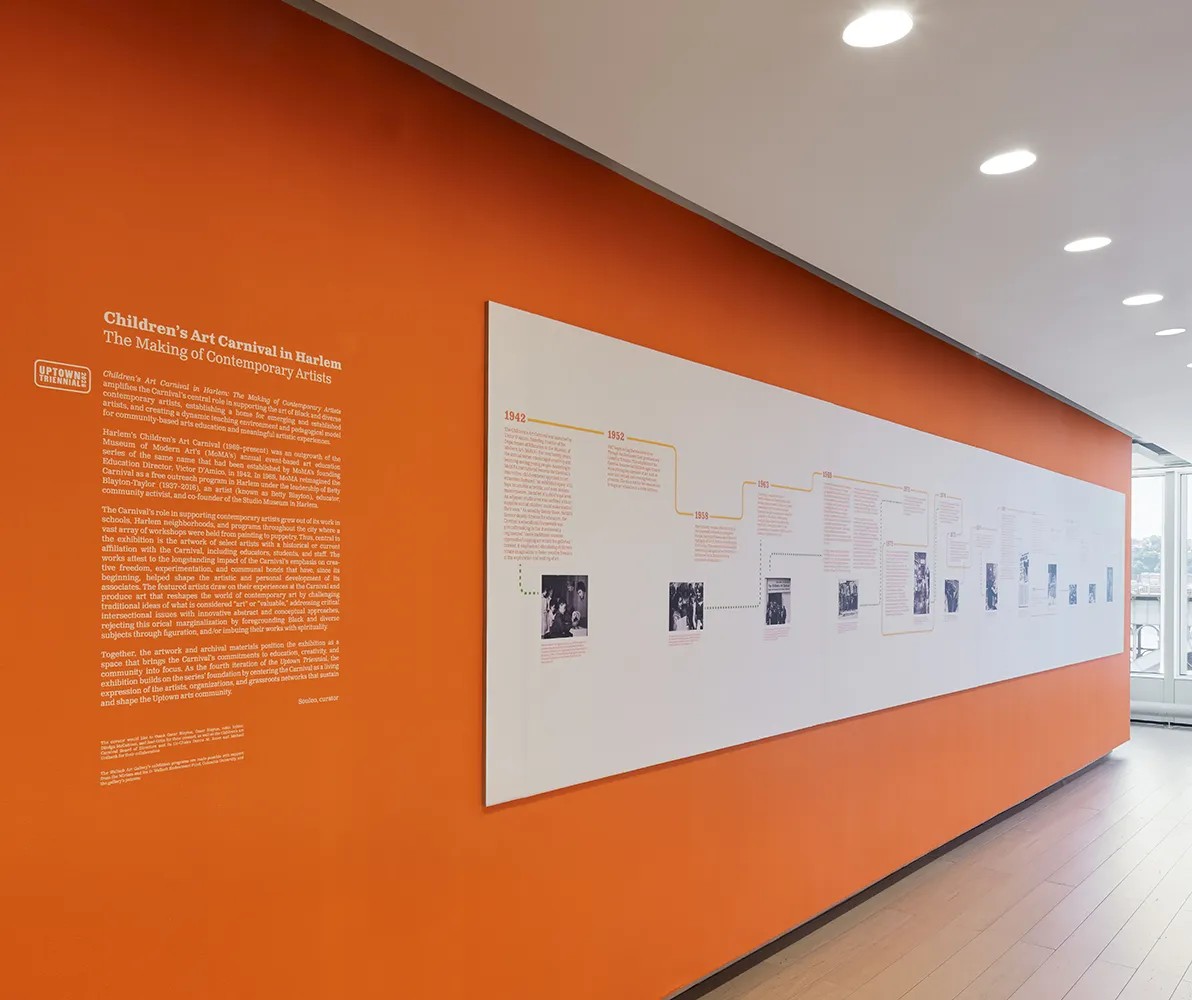 Installation view of “Children’s Art Carnival in Harlem: The Making of Contemporary Artists,” on view at the Wallach Art Gallery from June 26 to September 13, 2026.