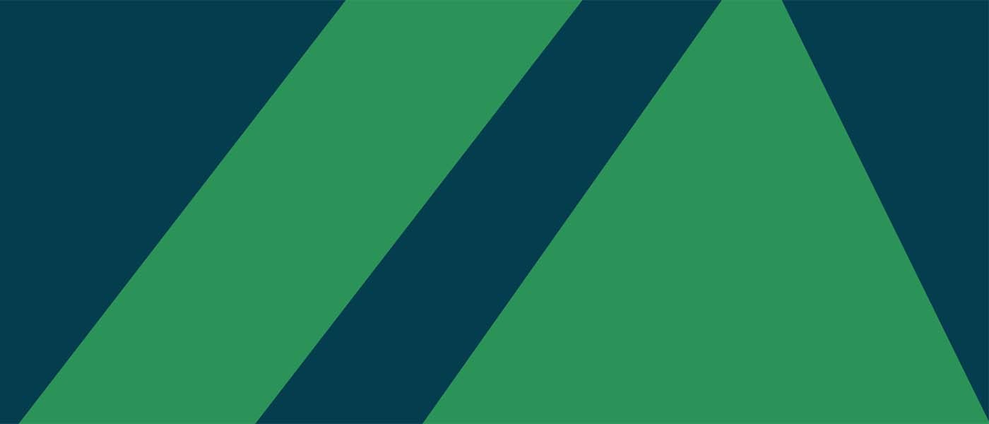 Visual Arts Class of 2023 Thesis Exhibition logo: green triangle surrounded by alternating teal and green stripes