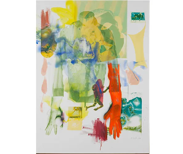 Albert Oehlen. 24-7 Punk, 2001. Inkjet and oil on canvas, 59 x 43 ¼ in. (149.9 x 109.9 cm). The Museum of Contemporary Art, Los Angeles, partial and promised gift of Blake Byrne. © Albert Oehlen.
