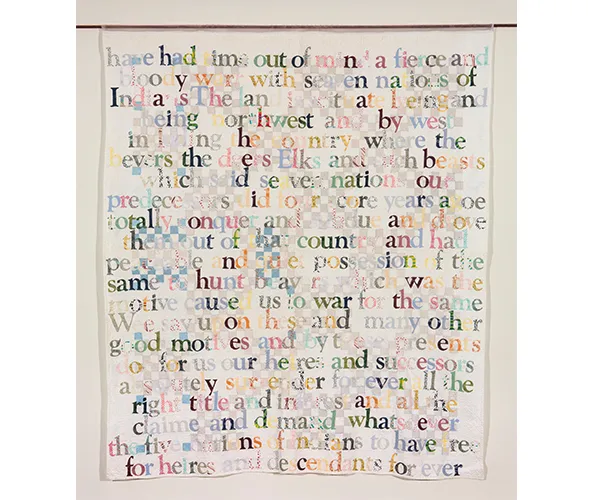 Gina Adams, New York Indians to the King and Beaver Hunting Ground 1701 (reverse), 2016. Courtesy of the artist and Accola Griefen Fine Art; photos: Aaron Paden