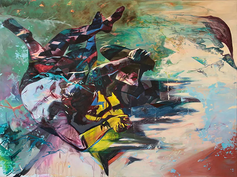 Lorella Paleni. Welling, acrylic and oil on canvas, 59 x 79 in., 2015. Courtesy the artist.
