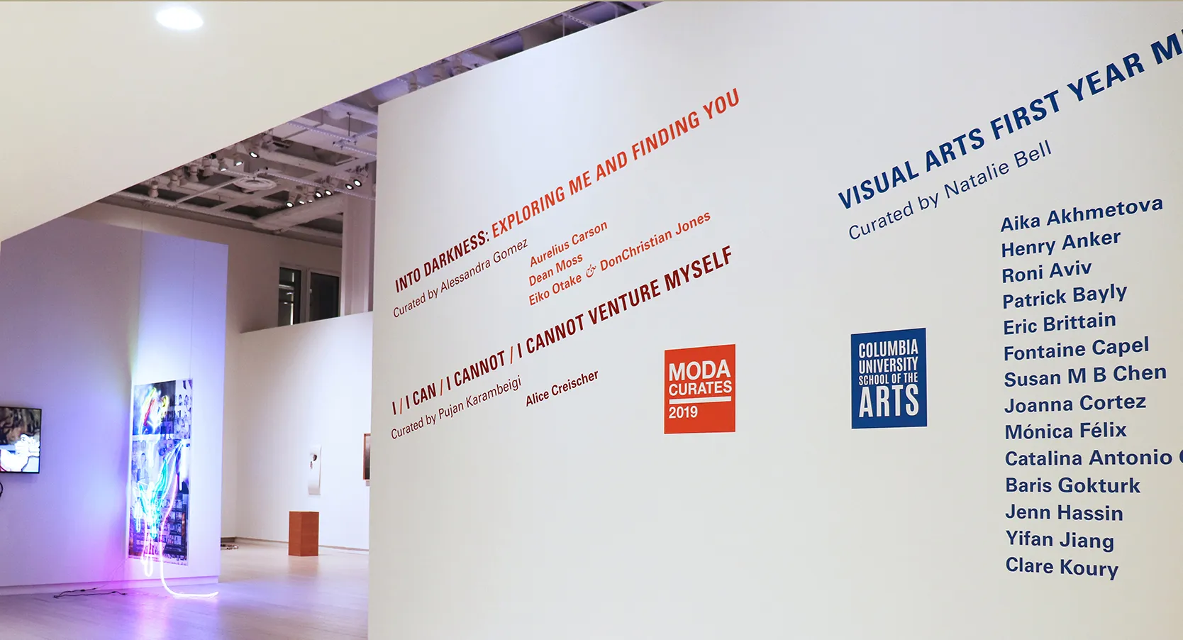 Installation view of the exhibition “MODA 2019: I/I CAN/I CANNOT/ I CANNOT VENTURE MYSELF” on view at the Wallach Art Gallery, Columbia University March 30, 2019 – April 14, 2019. Photo by Eddie Bartolomei.